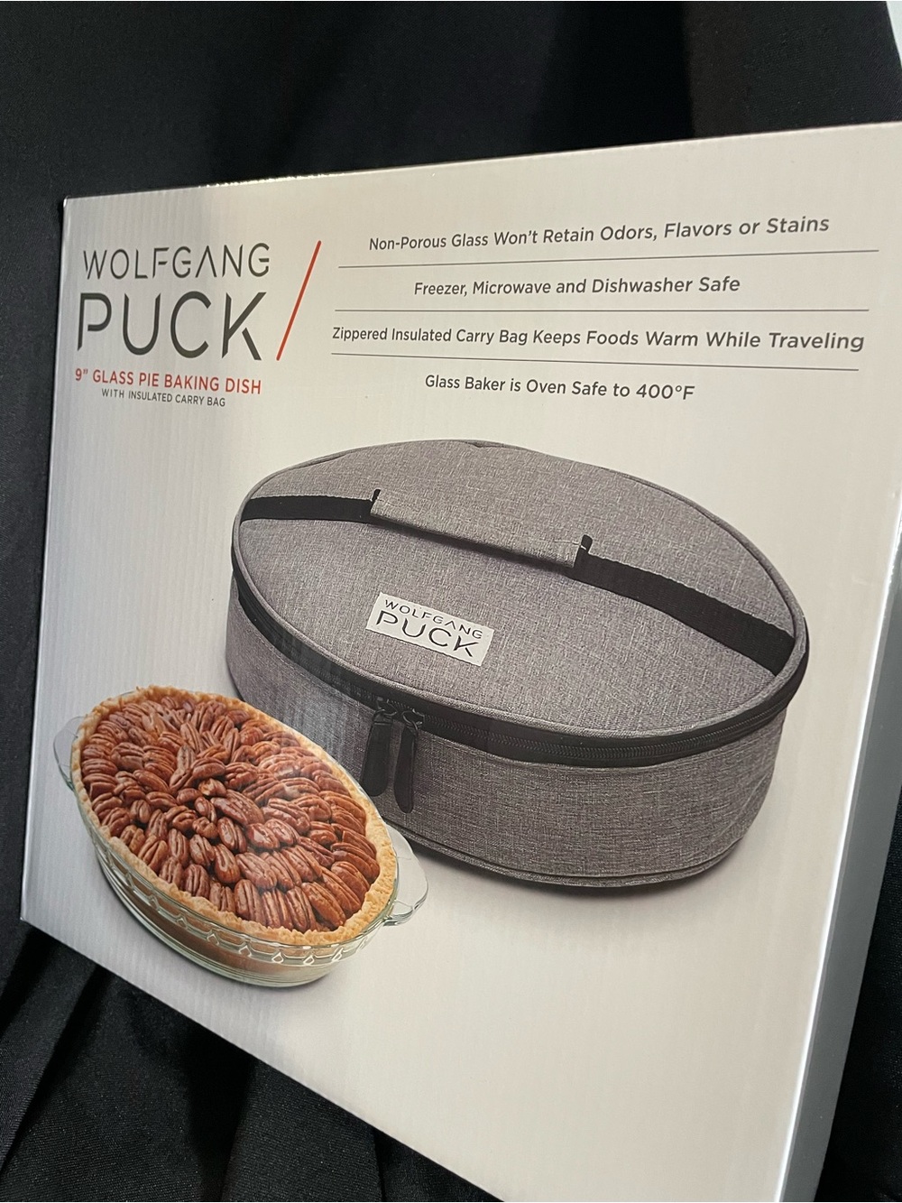 Wolfgang Puck Gray Insulated Glass Pie Baking Dish Carrier